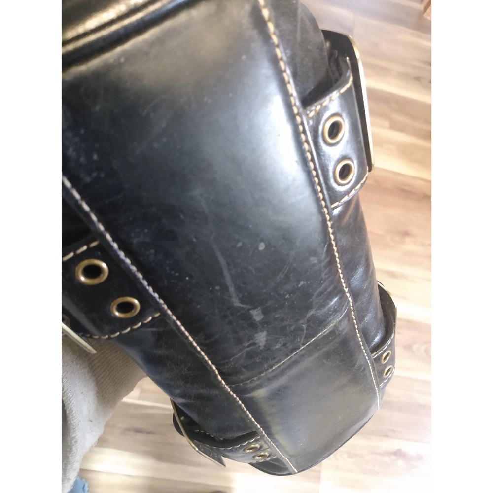 SOHO Franco Sarto VTG Edgy Black Leather Buckle Barrel Bag Y2K Streetwear Biker - Picture 10 of 10